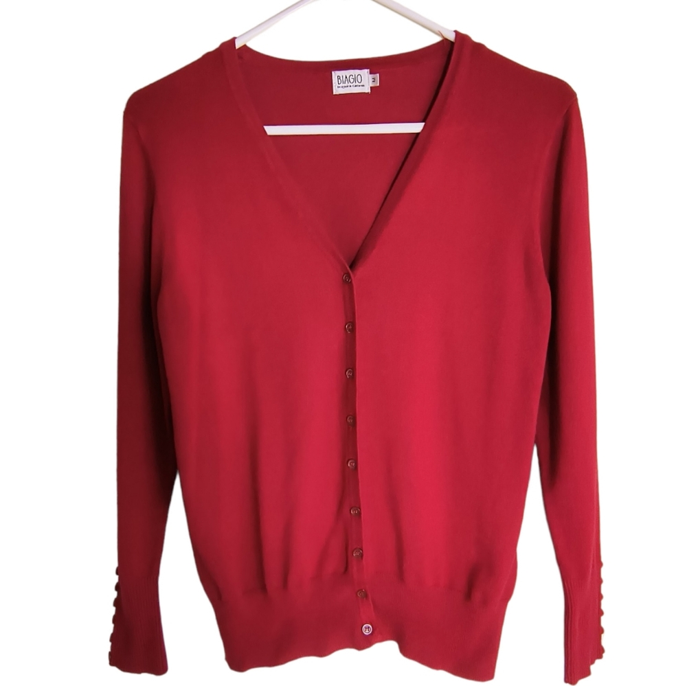 Biagio Red Long Sleeve button down viscose blend cardigan sweater size M
